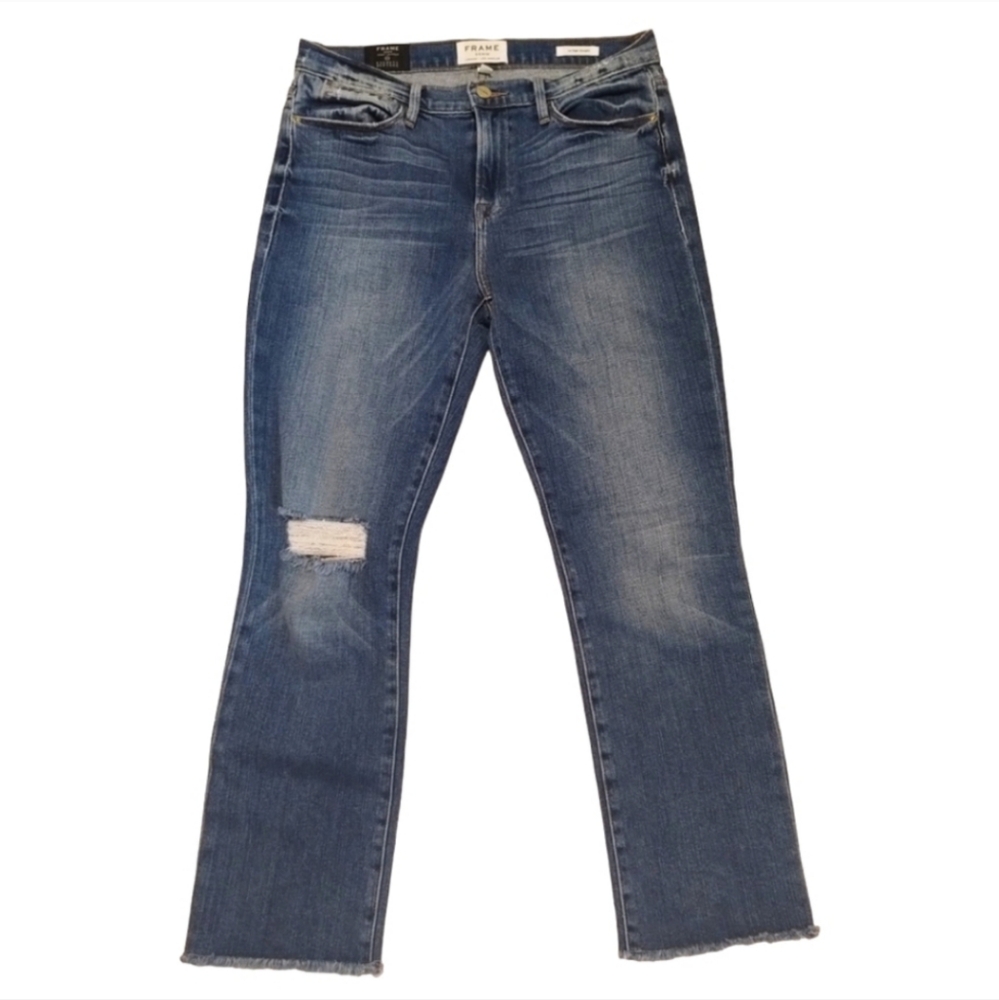 Frame Denim / Barney New‎ York Le High Straight Stretch High Rise Distressed Raw